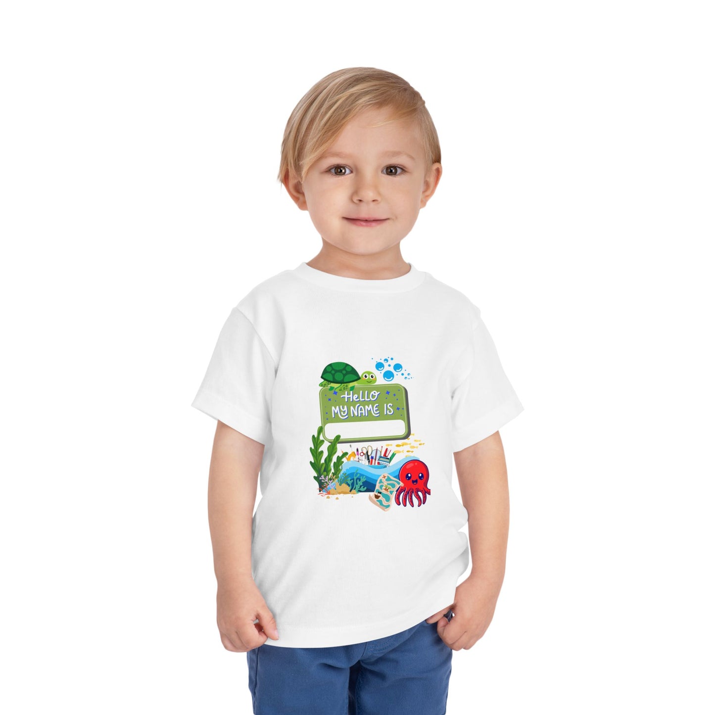 Personalized Toddler Short Sleeve Tee - 'Hello My Name Is' Ocean Theme, Kids Birthday Gift, Summer Wear, Under the Sea Party, Beach Day T-Shirt
