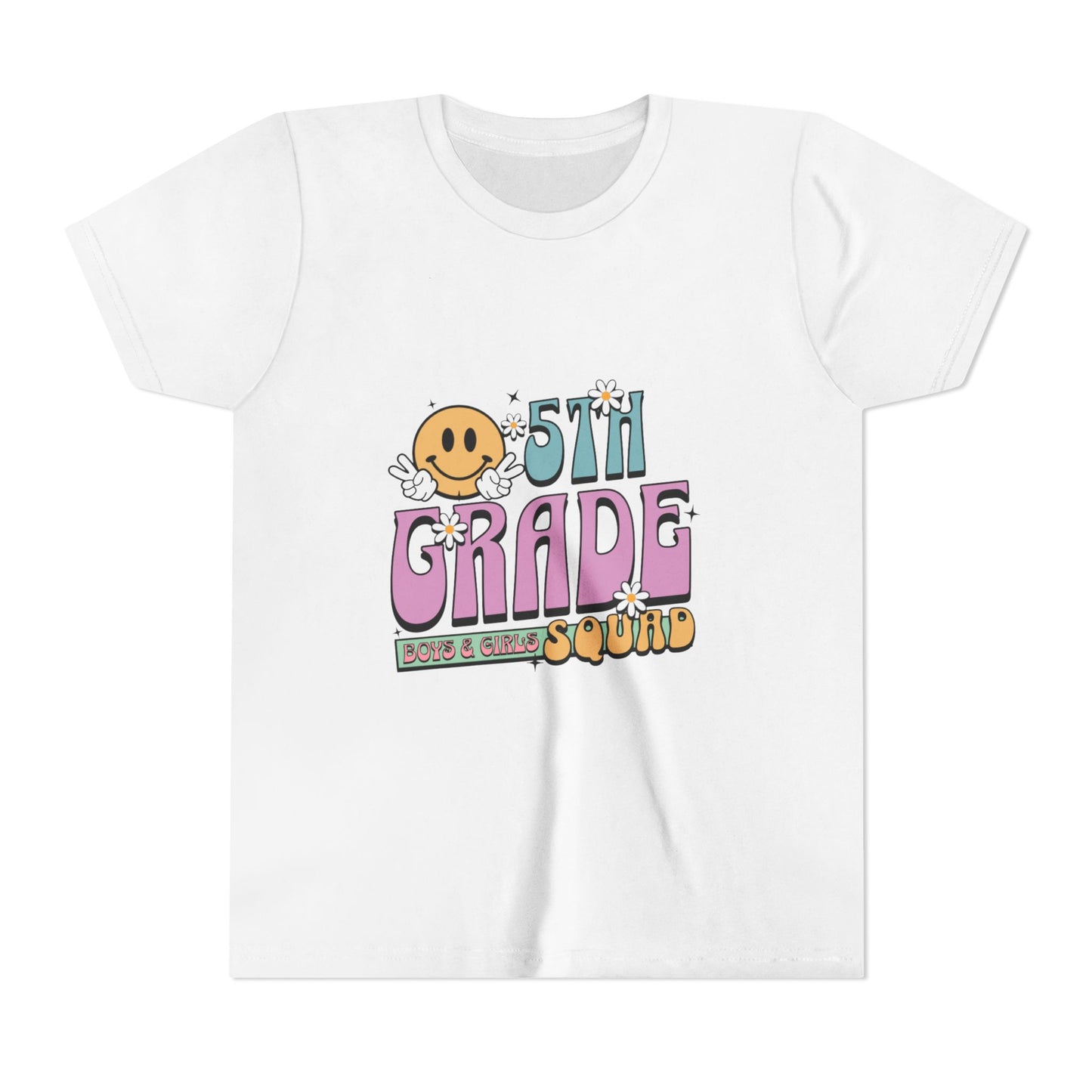5th Grade Squad Youth Tee, Fun Graduation Gift, Kids Class Celebration T-Shirt, Back to School Shirt, Cute Rainbow Tee