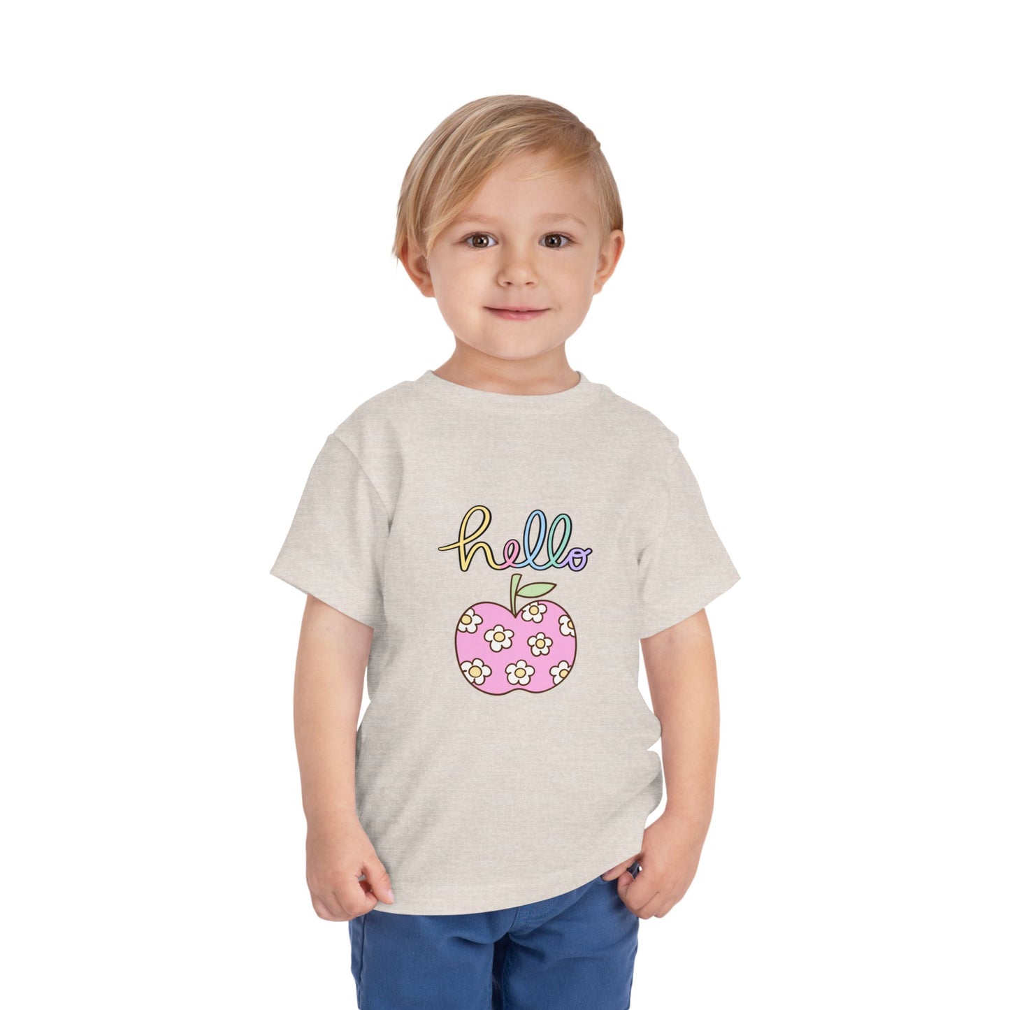Hello Apple Toddler Tee, Cute Kids T-Shirt, Summer Outfit, Birthday Gift, Fun Playwear, Toddler Apparel