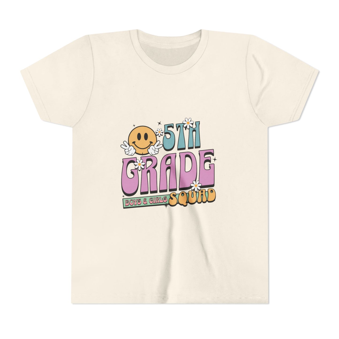 5th Grade Squad Youth Tee, Fun Graduation Gift, Kids Class Celebration T-Shirt, Back to School Shirt, Cute Rainbow Tee