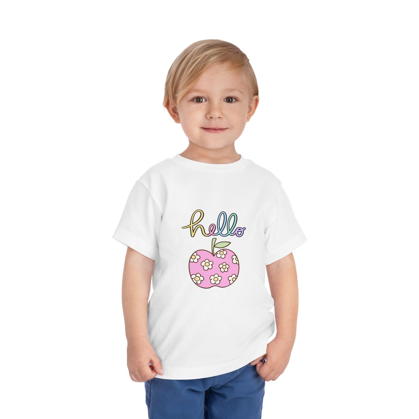 Hello Apple Toddler Tee, Cute Kids T-Shirt, Summer Outfit, Birthday Gift, Fun Playwear, Toddler Apparel