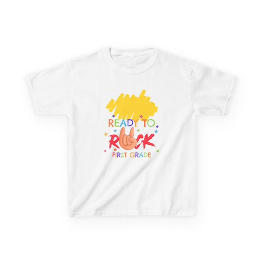 1st Grade Ready to Rock Tee, Fun Kids' T-Shirt, First Grade Shirt, Back to School Tee, Birthday Gift for Kids, Colorful Cotton Tee