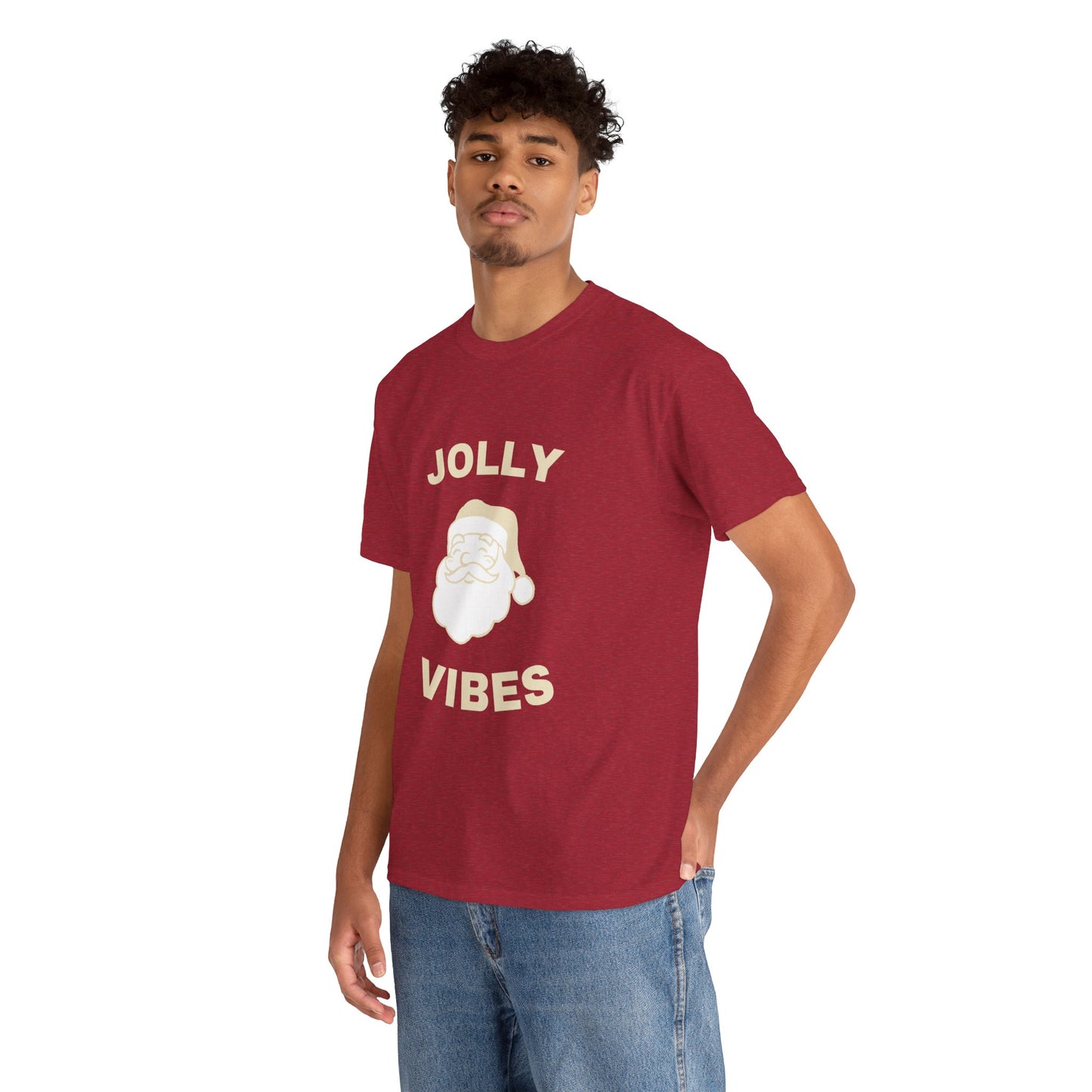 Jolly Vibes Unisex Heavy Cotton Tee for Holiday Cheer, Christmas Gift, Festive T-Shirt, Joyful Apparel, Family Gatherings