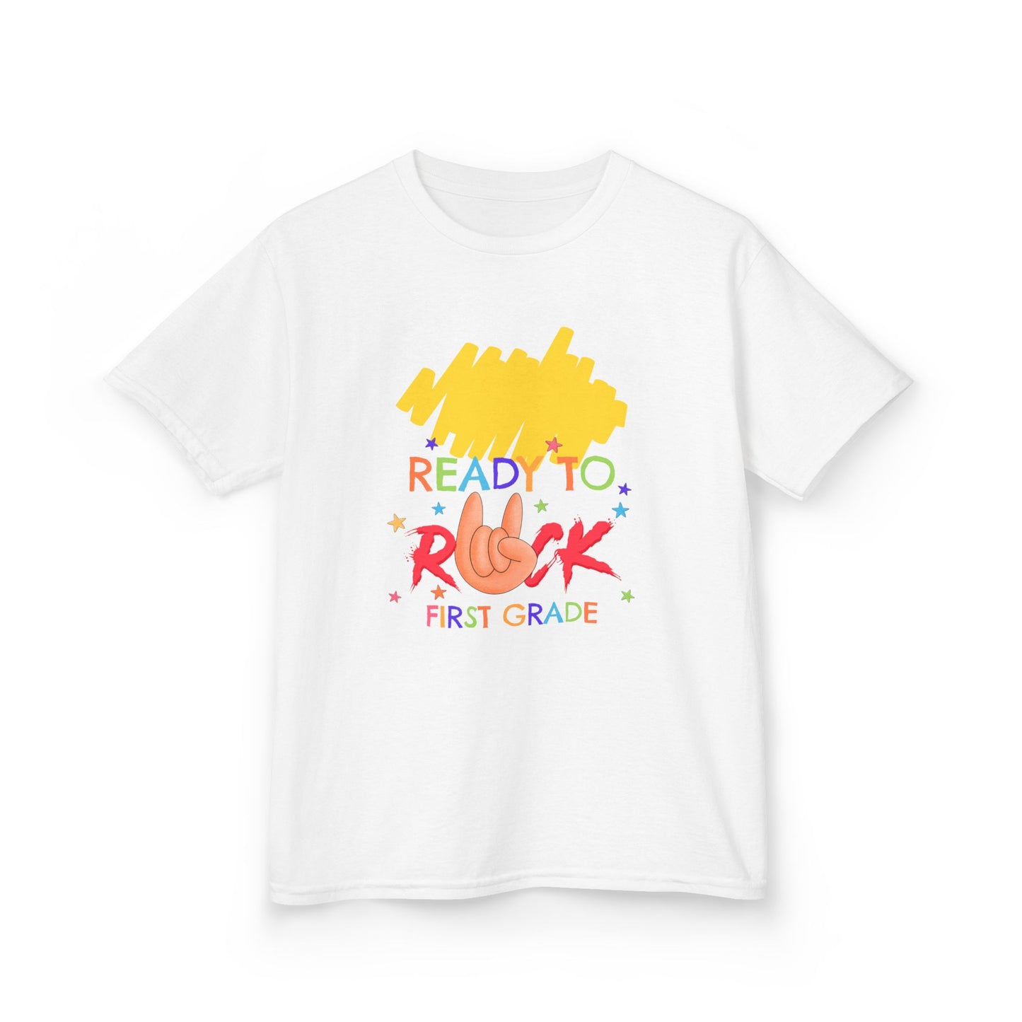 1st Grade Ready to Rock Tee, Fun Kids' T-Shirt, First Grade Shirt, Back to School Tee, Birthday Gift for Kids, Colorful Cotton Tee