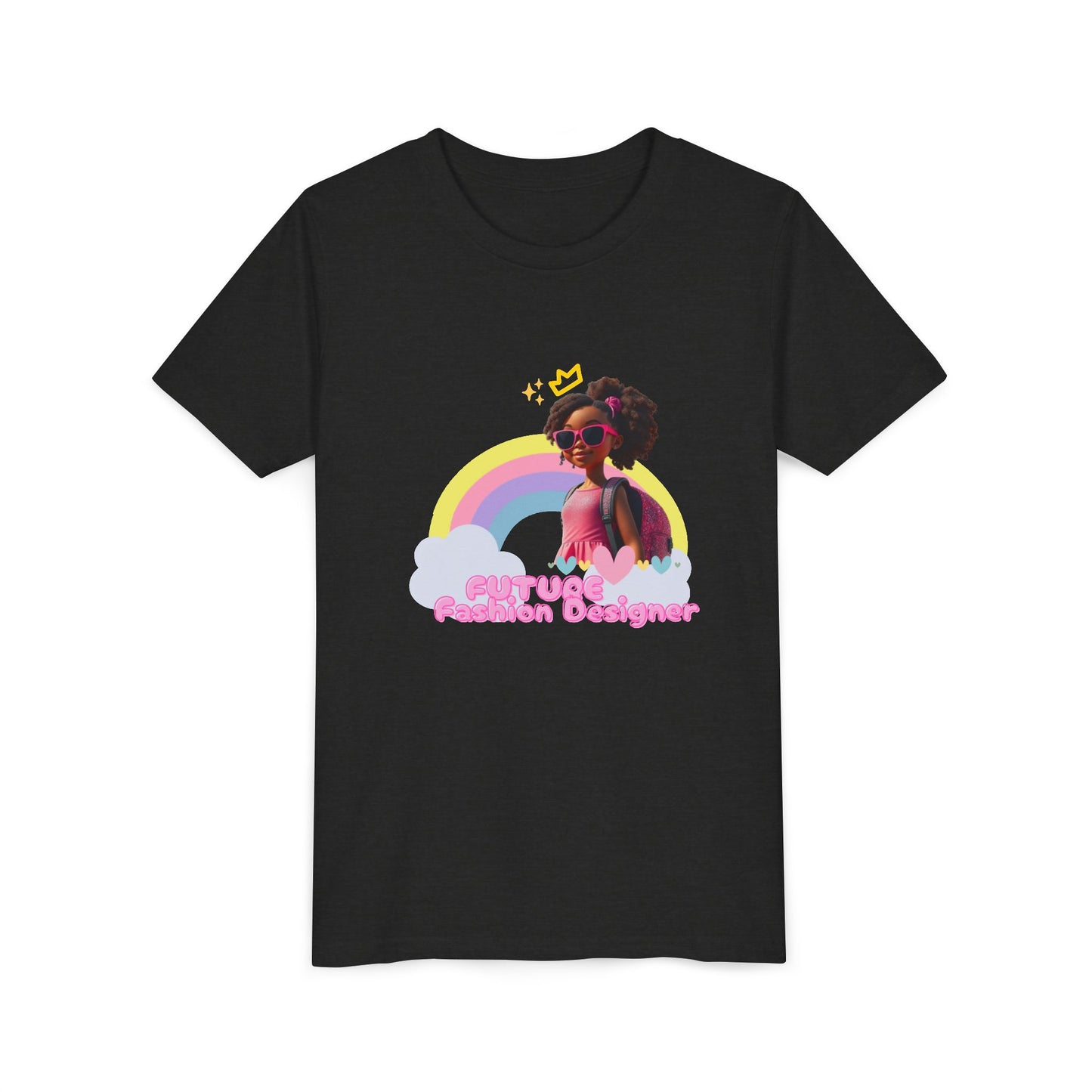 Colorful Youth T-Shirt - Fashion Designer Rainbow Tee, Kids Summer Shirt, Cute Graphic Top, Gift for Girls, Birthday Outfit