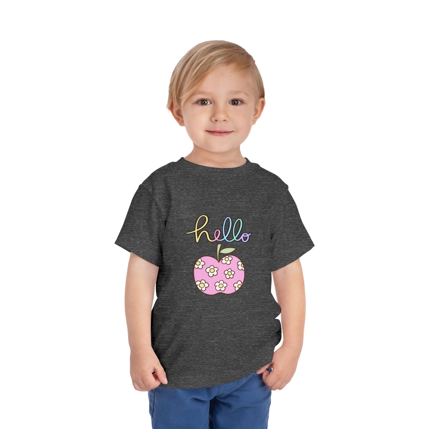 Hello Apple Toddler Tee, Cute Kids T-Shirt, Summer Outfit, Birthday Gift, Fun Playwear, Toddler Apparel