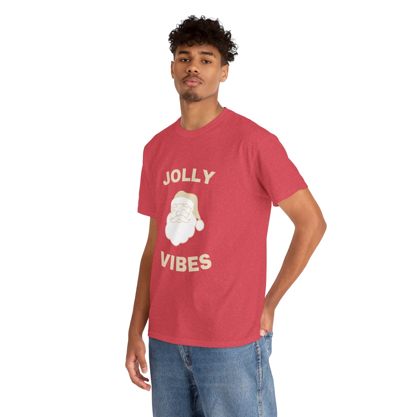 Jolly Vibes Unisex Heavy Cotton Tee for Holiday Cheer, Christmas Gift, Festive T-Shirt, Joyful Apparel, Family Gatherings