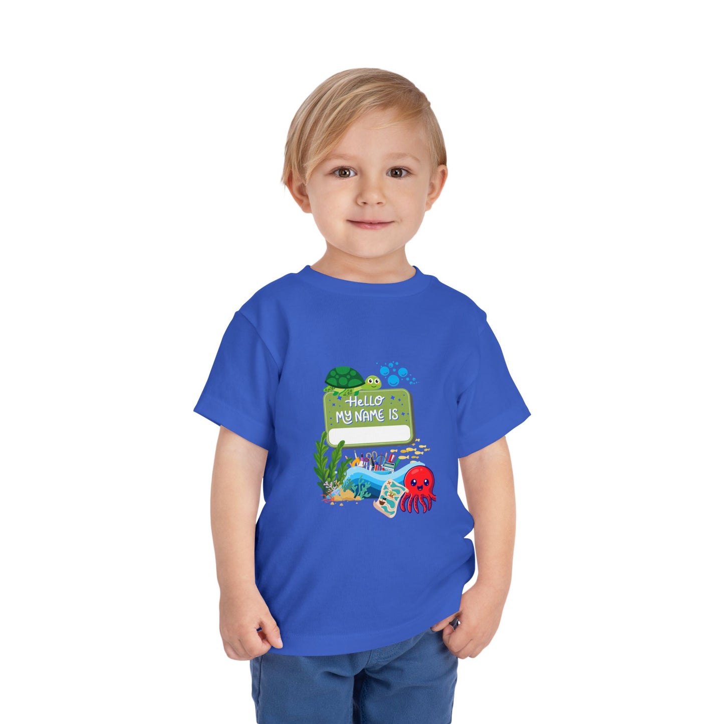 Personalized Toddler Short Sleeve Tee - 'Hello My Name Is' Ocean Theme, Kids Birthday Gift, Summer Wear, Under the Sea Party, Beach Day T-Shirt