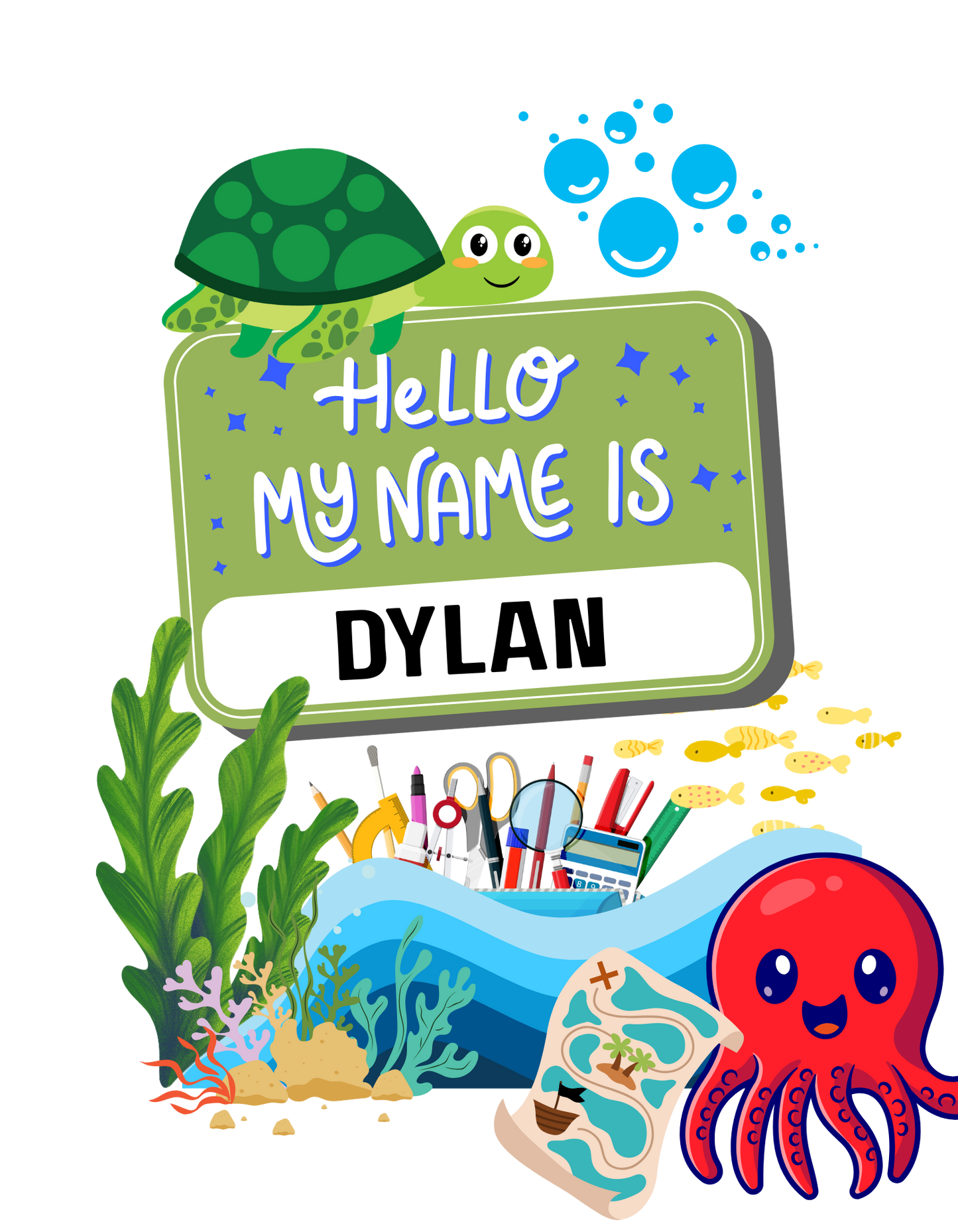 Personalized Toddler Short Sleeve Tee - 'Hello My Name Is' Ocean Theme, Kids Birthday Gift, Summer Wear, Under the Sea Party, Beach Day T-Shirt