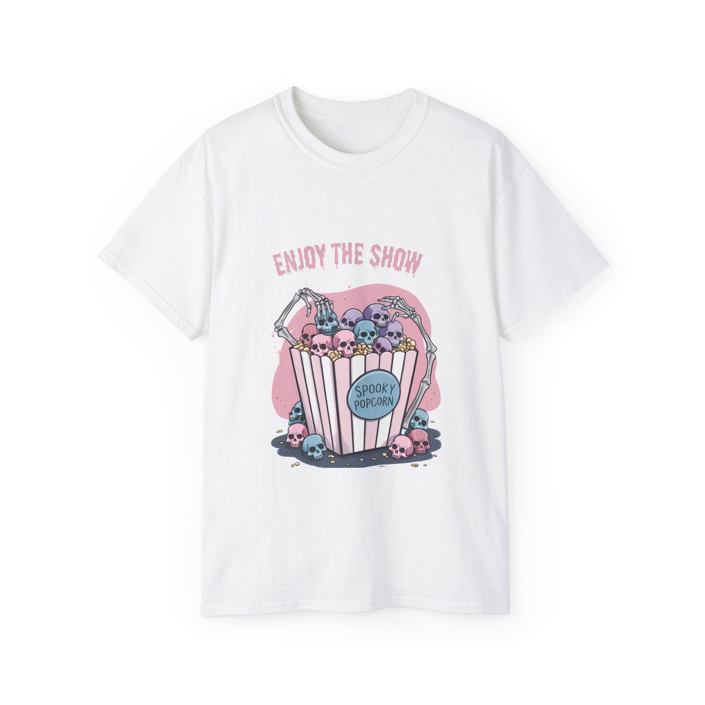 Spooky Popcorn Tee - Enjoy the Show Unisex Ultra Cotton T-Shirt, Halloween Shirt, Horror Movie Comfort Tee, Cute Skulls Top, Creature [...]