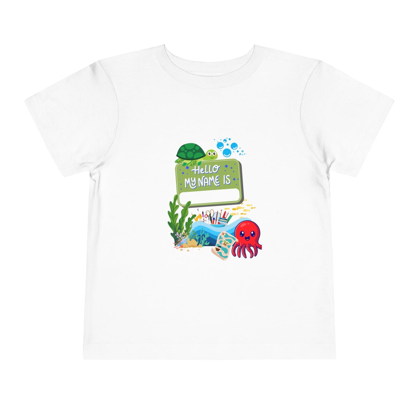 Personalized Toddler Short Sleeve Tee - 'Hello My Name Is' Ocean Theme, Kids Birthday Gift, Summer Wear, Under the Sea Party, Beach Day T-Shirt