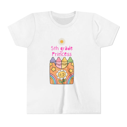 Colorful 5th Grade Princess Tee for Kids, Fun School Shirt, Birthday Gift, Back to School, Crayon Graphic T-Shirt, Youth Clothing