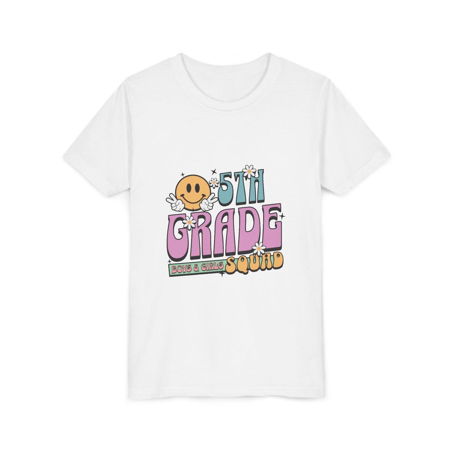5th Grade Squad Youth Tee, Fun Graduation Gift, Kids Class Celebration T-Shirt, Back to School Shirt, Cute Rainbow Tee