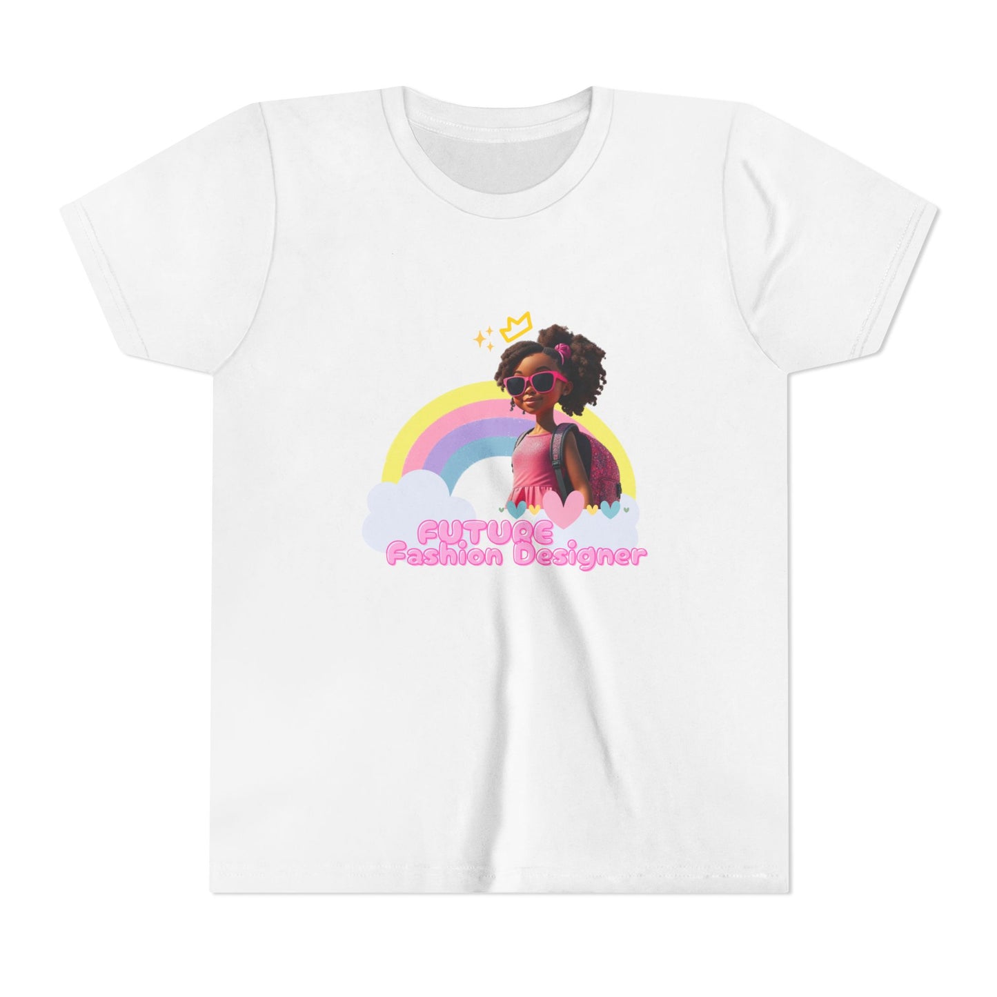 Colorful Youth T-Shirt - Fashion Designer Rainbow Tee, Kids Summer Shirt, Cute Graphic Top, Gift for Girls, Birthday Outfit