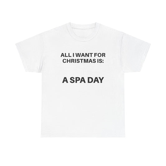 Christmas Spa Day Tee, Unisex Cotton T-Shirt, Holiday Gift Shirt, Relaxation Apparel, Funny Holiday Tee, Self-Care Top